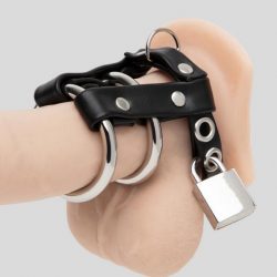 DOMINIX Deluxe 2 Inch Double Metal Cock Ring With Locking Ball Strap
