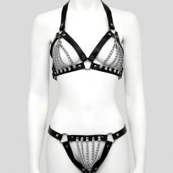 DOMINIX Deluxe Leather and Chain Bra Set