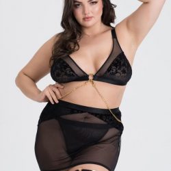 Fifty Shades of Grey Captivate Plus Size Black Flocked Mesh Bra and Skirt Set