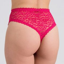 Lovehoney Pink High-Waisted Leopard Lace Thong