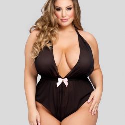 Lovehoney Plus Size Barely There Sheer Black Crotchless Teddy