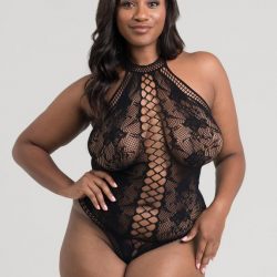 Lovehoney Plus Size Black Lace and Fishnet Thong Teddy