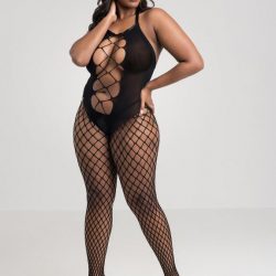 Lovehoney Plus Size Fishnet Criss-Cross Cut-Out Crotchless Bodystocking