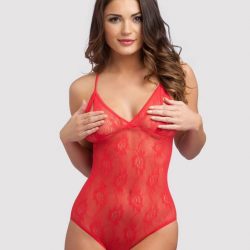 Lovehoney Red Crotchless Lace Peek-a-Boo Teddy